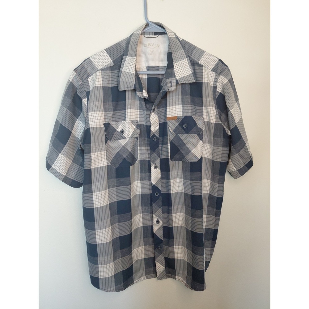Orvis‎ Classic Collection Short Sleeve Button Up Shirt Blue Check Men's 2XL Golf